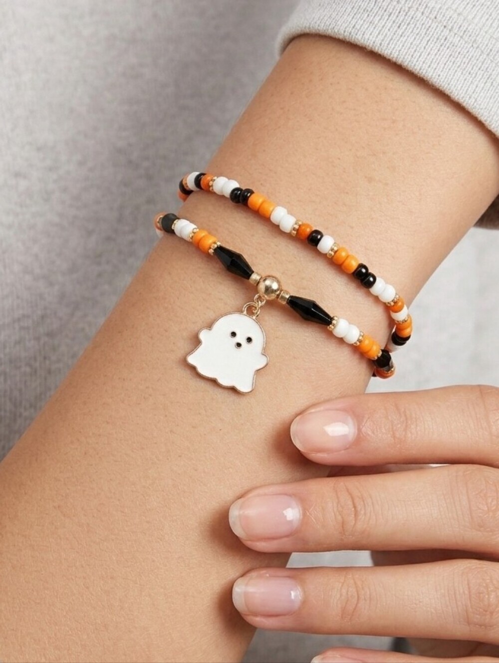 Hancrafted Halloween Themed Glass Seed Bead Bracelet Set Of Two